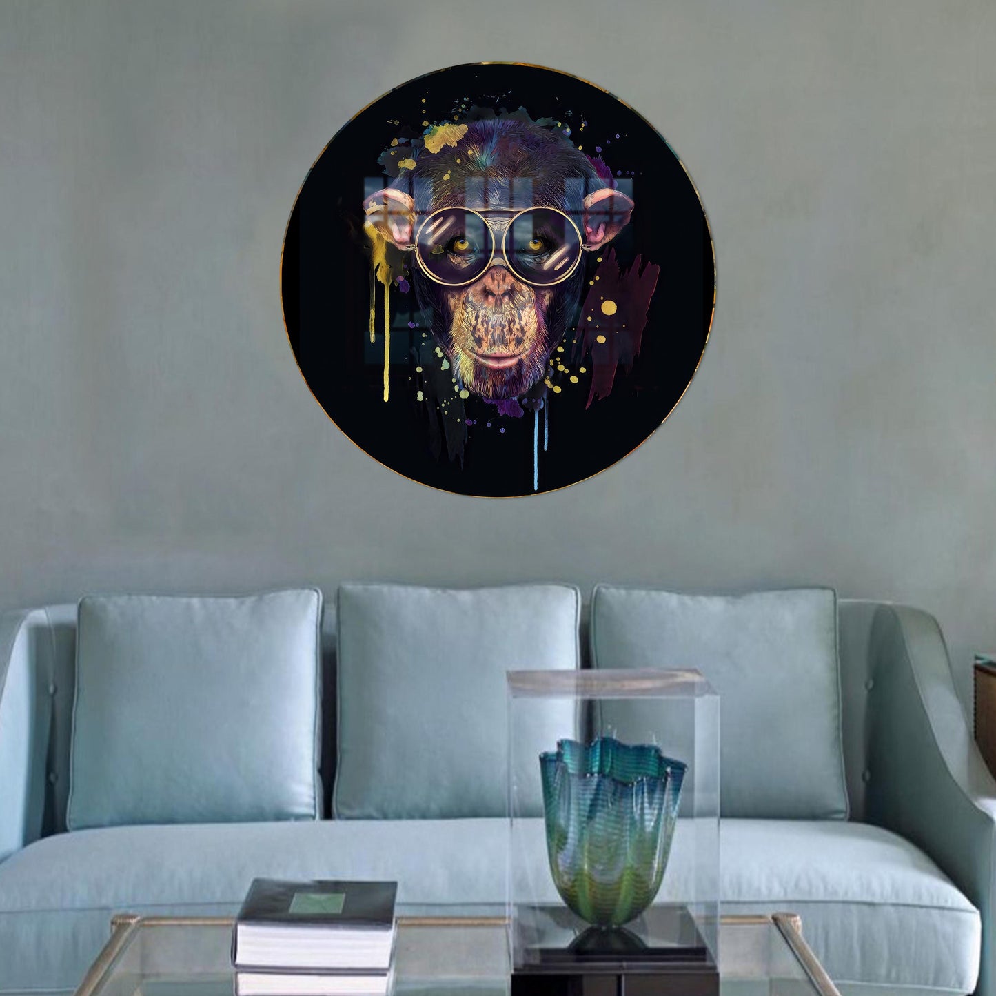 Black Wise Monkey 3D Glass Wall Art