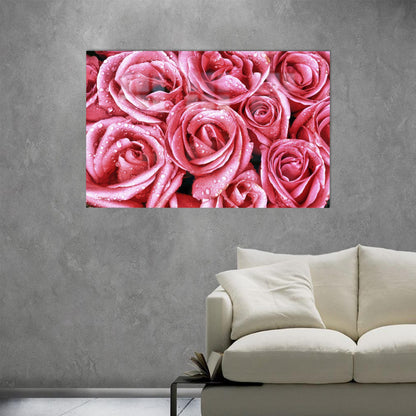 Pink Roses Glass Wall Art