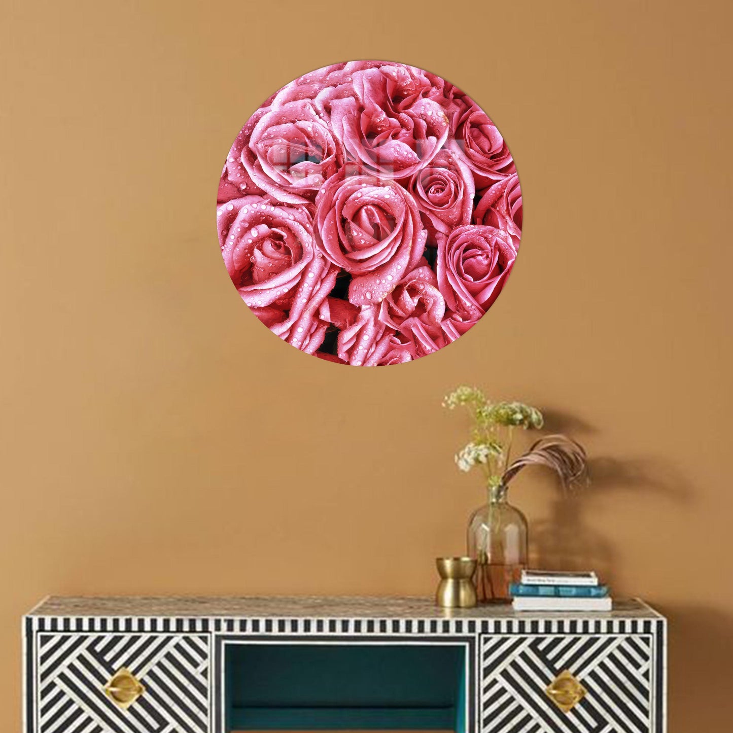Pink Roses Glass Wall Art