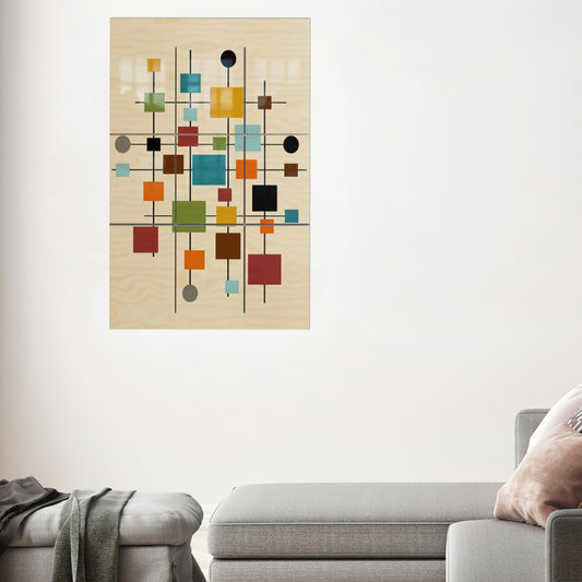 Modern Colorful Geometric Shapes Glass Wall Decor, Bohemian Mid Century Art, Perfect Gift