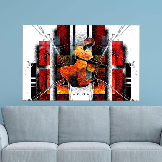 African Woman Painting Glass Wall, Abstract Glass Decor, Ethnic Woman Art, Housewarming Gift