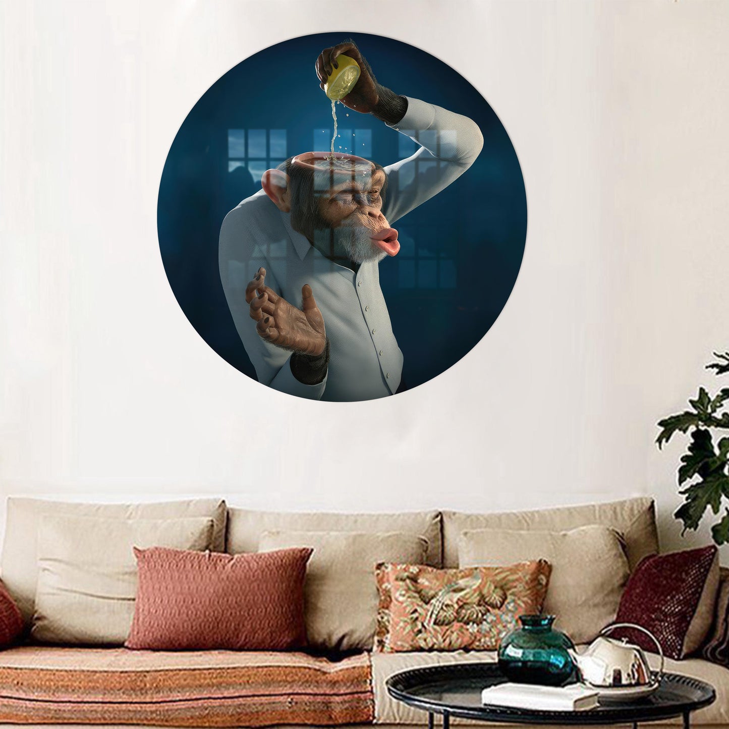 Brainless Monkey Funny 3D Glass Wall Art