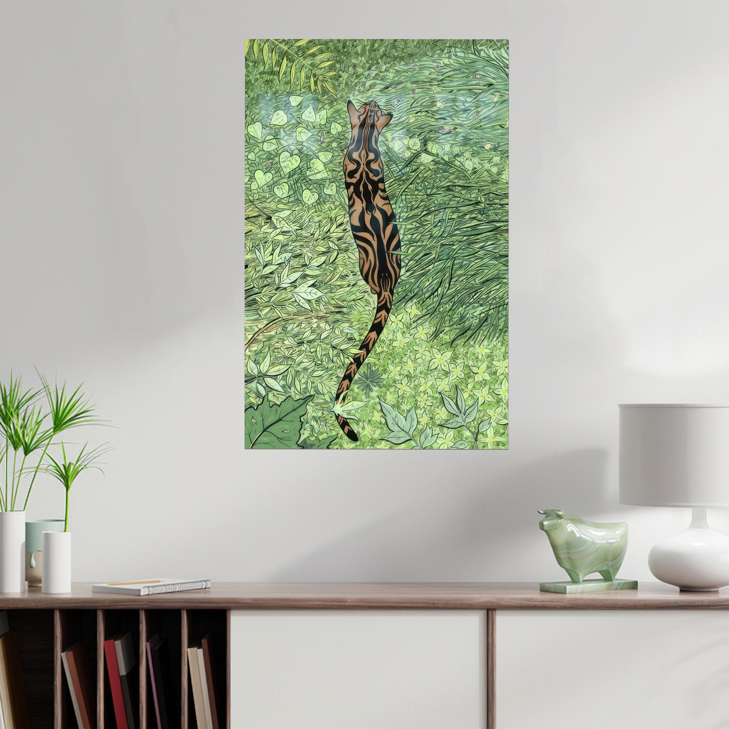 Green Tiger Christmas Glass Wall Art