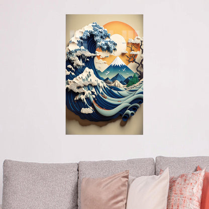 Hokusai Abstract Wave Glass Wall Art