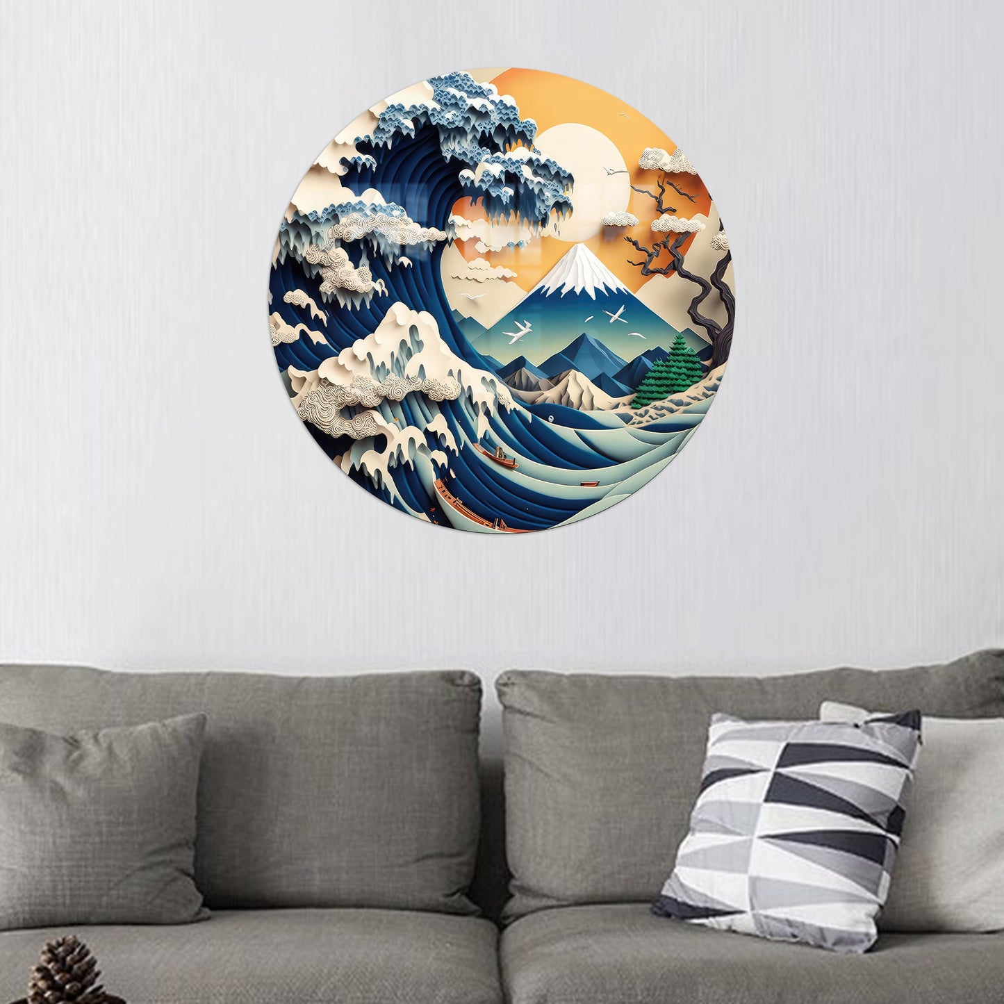 Hokusai Abstract Wave Glass Wall Art