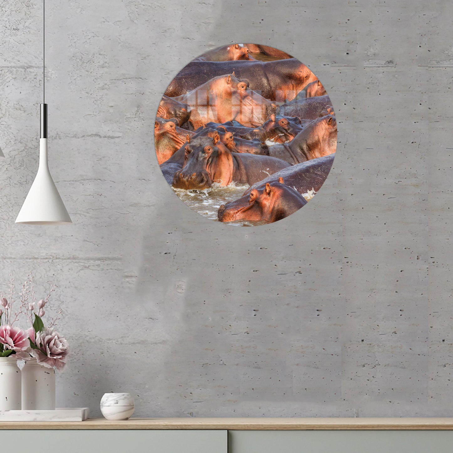 Boho Style Hippos Man Glass Wall Art