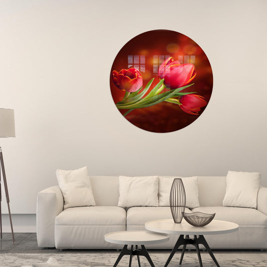 Modern Red Glass Tulip Wall Art, Personalized Gift for Her, Large Glass Wall Decor