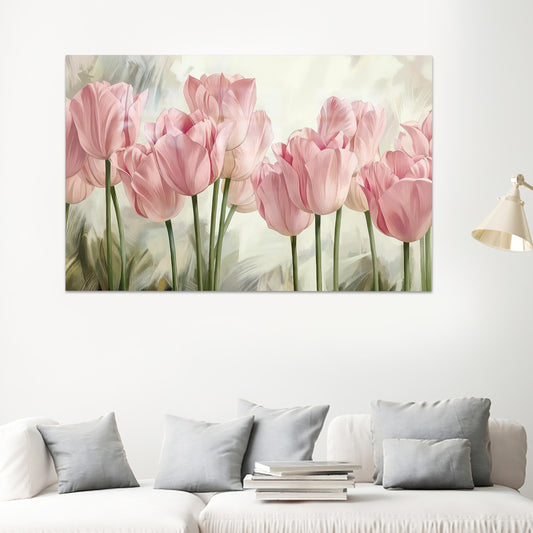 Pink Tulips Glass Wall Art, Grandma Gift, Personalized Tulip Lover Decor, Bohemian Pink Wall Art