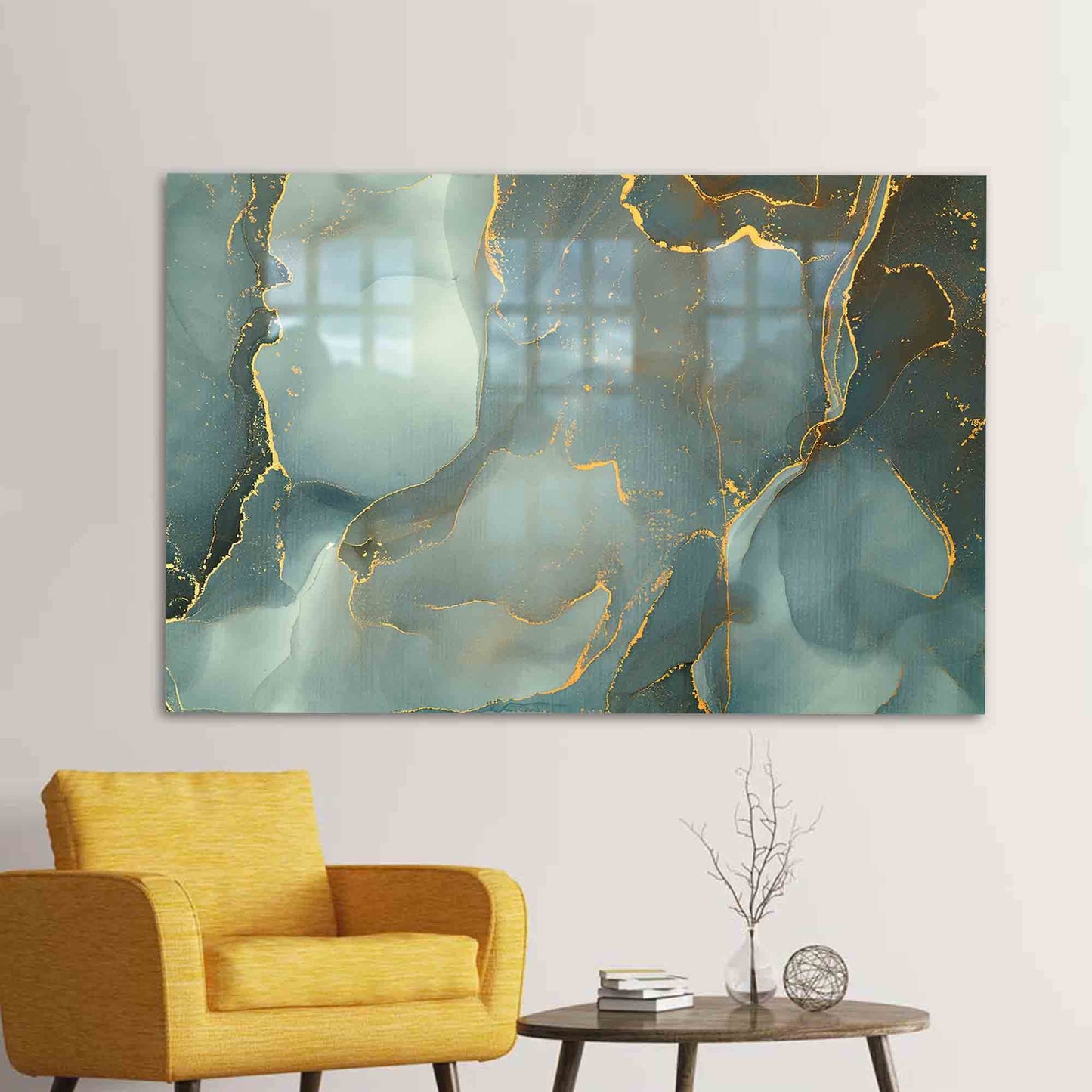 Green Marble Shimmery Glass Wall Art