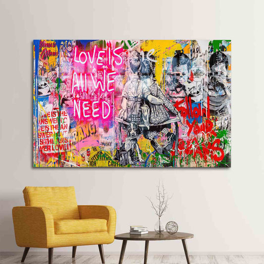 Graffiti Glass Wall Decor: Love Is All We Need Mural Art
