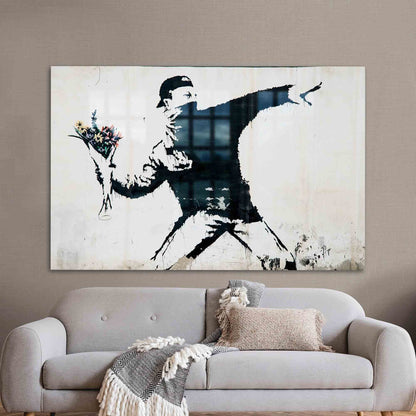 Graffiti Floral Design Glass Wall Art