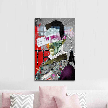 Nikola Tesla Graffiti Abstract Glass Wall Art