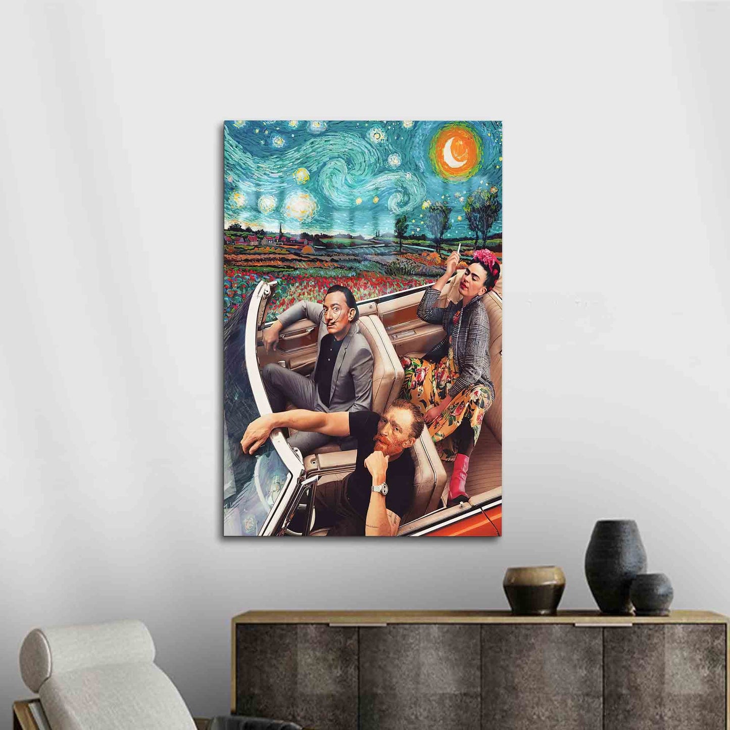 Salvador Dali and Frida Glass Wall Art