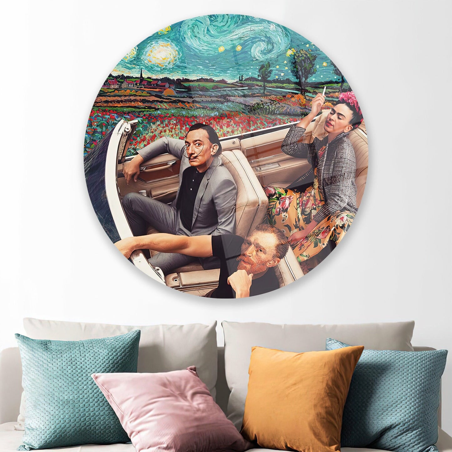 Salvador Dali and Frida Glass Wall Art