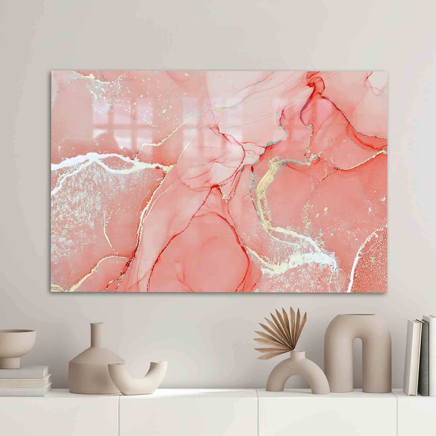 Gold Shimmery Coral Marble Glass Wall Art