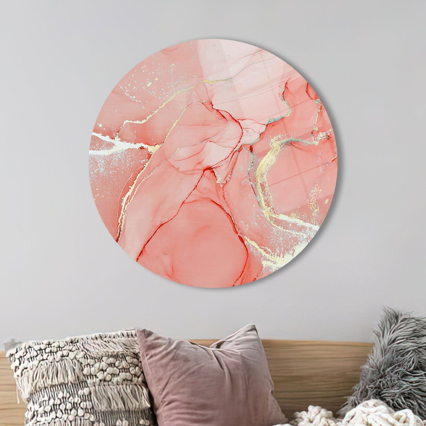 Gold Shimmery Coral Marble Glass Wall Art