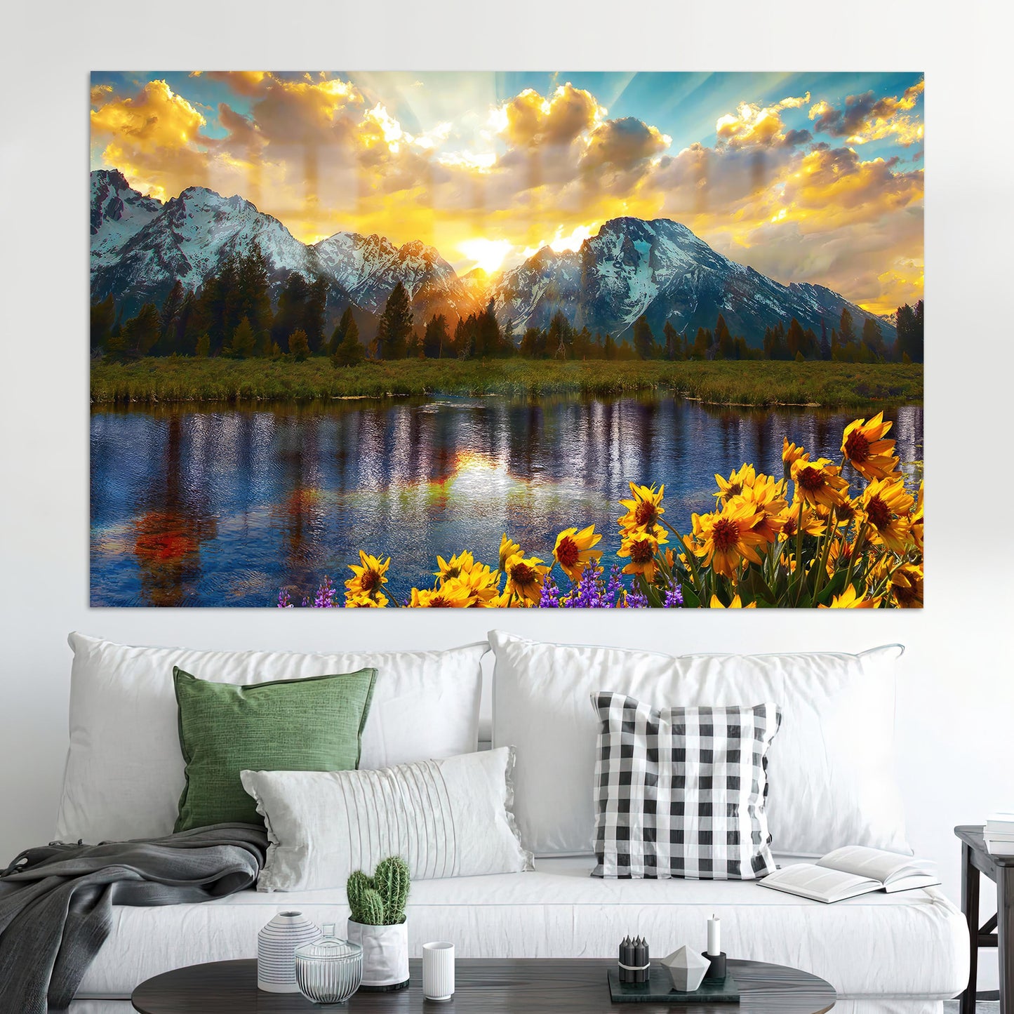 Grand Teton Park Sunset Glass Wall Art