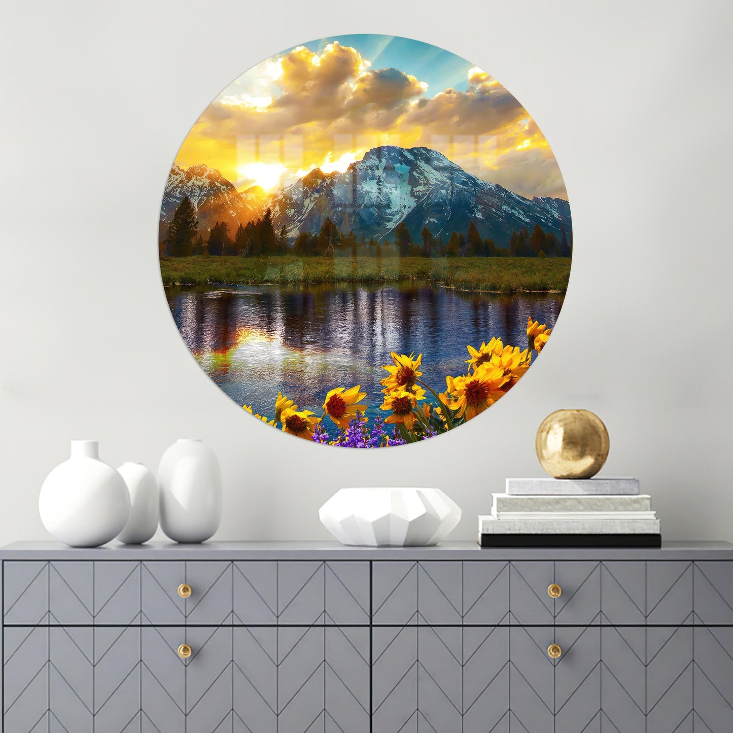 Grand Teton Park Sunset Glass Wall Art