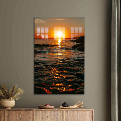 Sunset Sea Landscape 3D Glass Wall Art