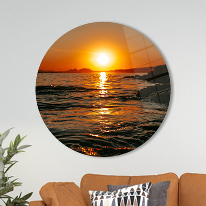 Sunset Sea Landscape 3D Glass Wall Art