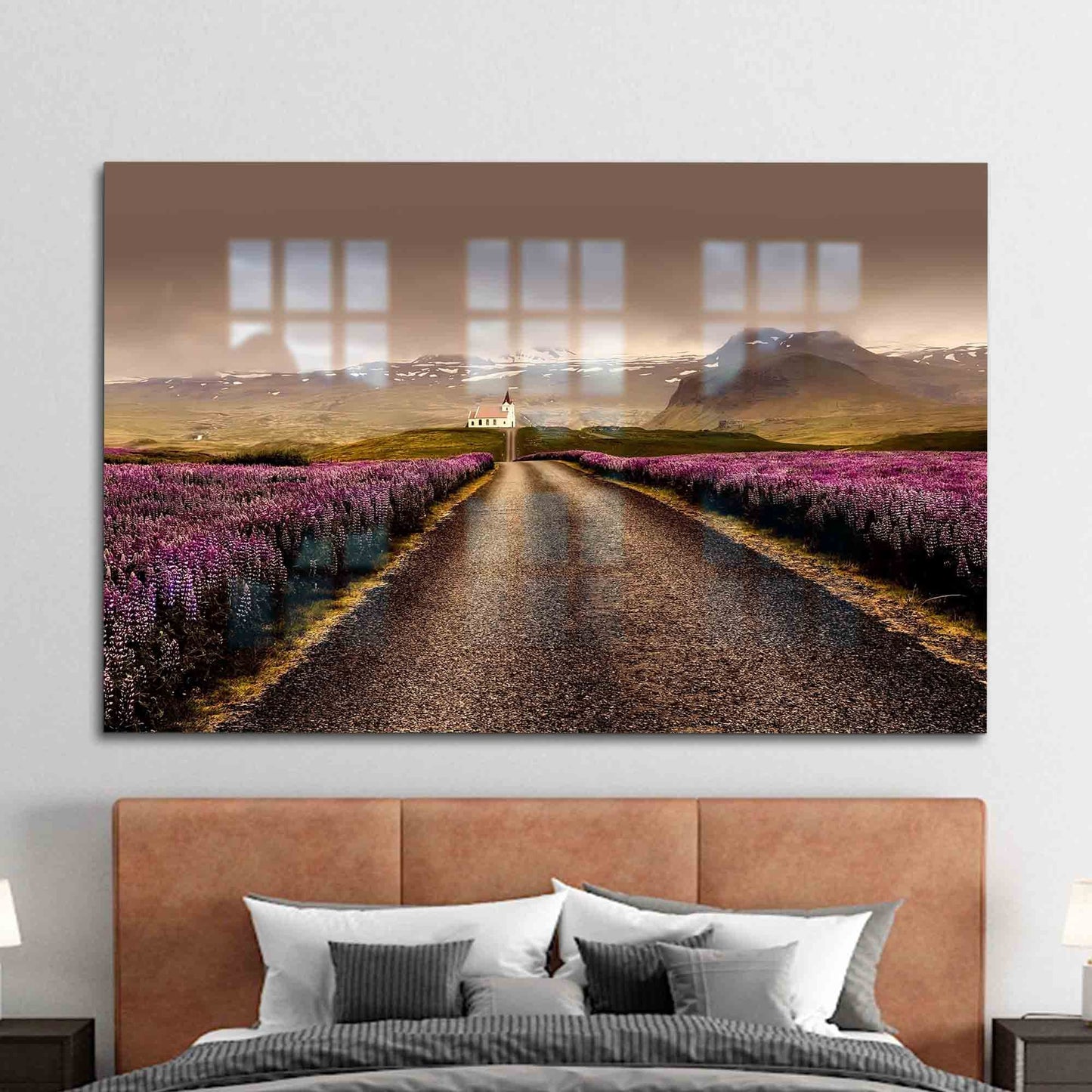 3D Flowers Road Landscape Glass Wall Art