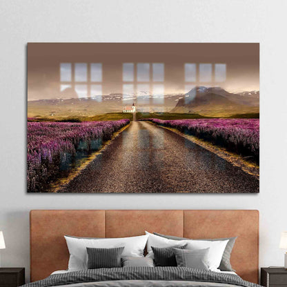 3D Flowers Road Landscape Glass Wall Art