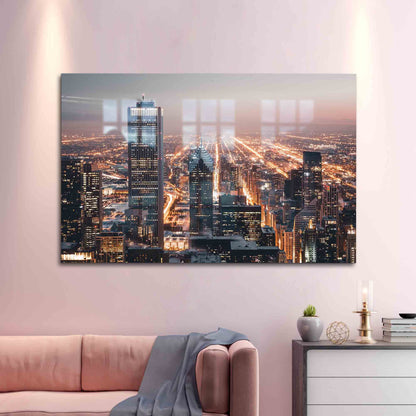 Night Chicago City Glass Wall Art