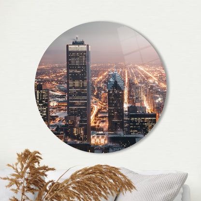 Night Chicago City Glass Wall Art