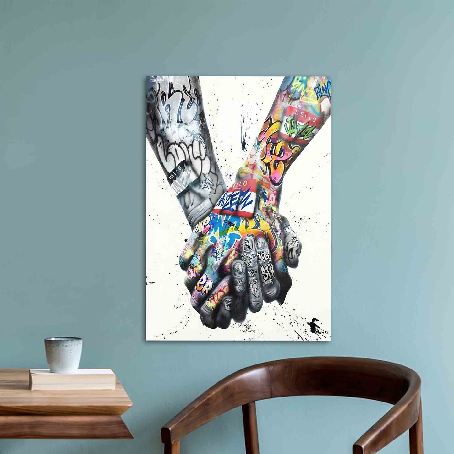 Graffiti Hands Couple Glass Wall Art