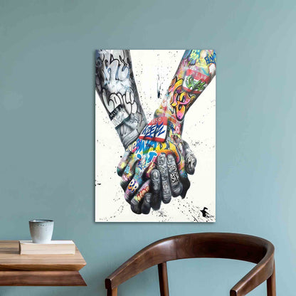 Graffiti Hands Couple Glass Wall Art