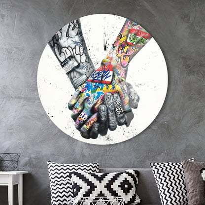 Graffiti Hands Couple Glass Wall Art