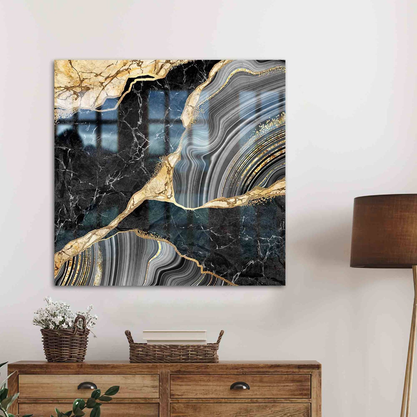 Black and Gold Marble Glass Wall Art