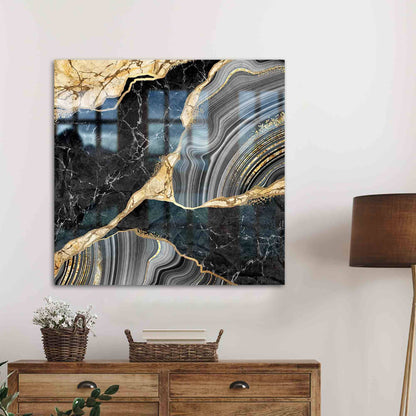 Black and Gold Marble Glass Wall Art