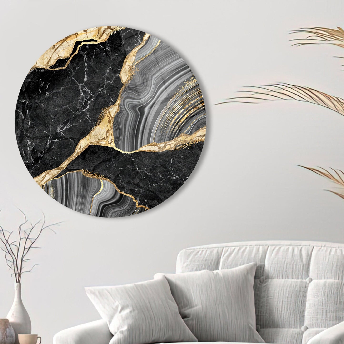 Black and Gold Marble Glass Wall Art