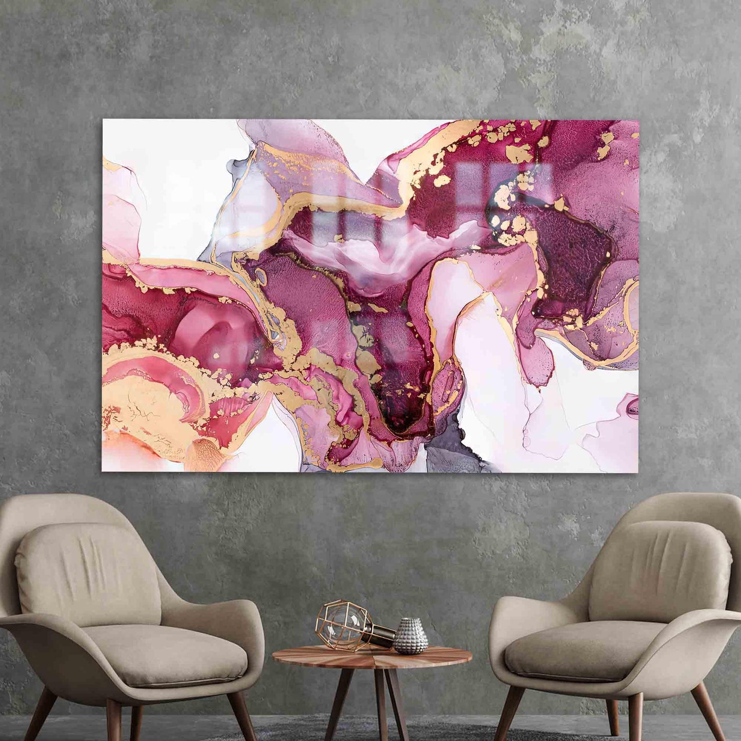 Pink Marble Painting Glass Wall Art