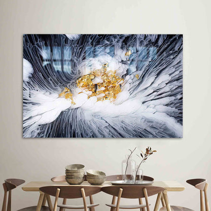 White Abstract Gold Flower Glass Wall Art