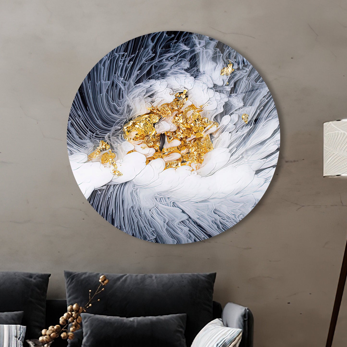 White Abstract Gold Flower Glass Wall Art