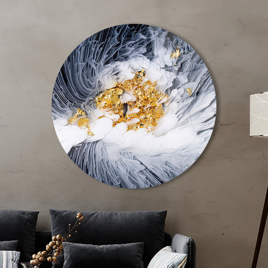 Elegant White Glass Wall Art with Abstract Gold Flower Design