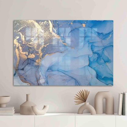 Blue and Gold Marble Glass Wall Art