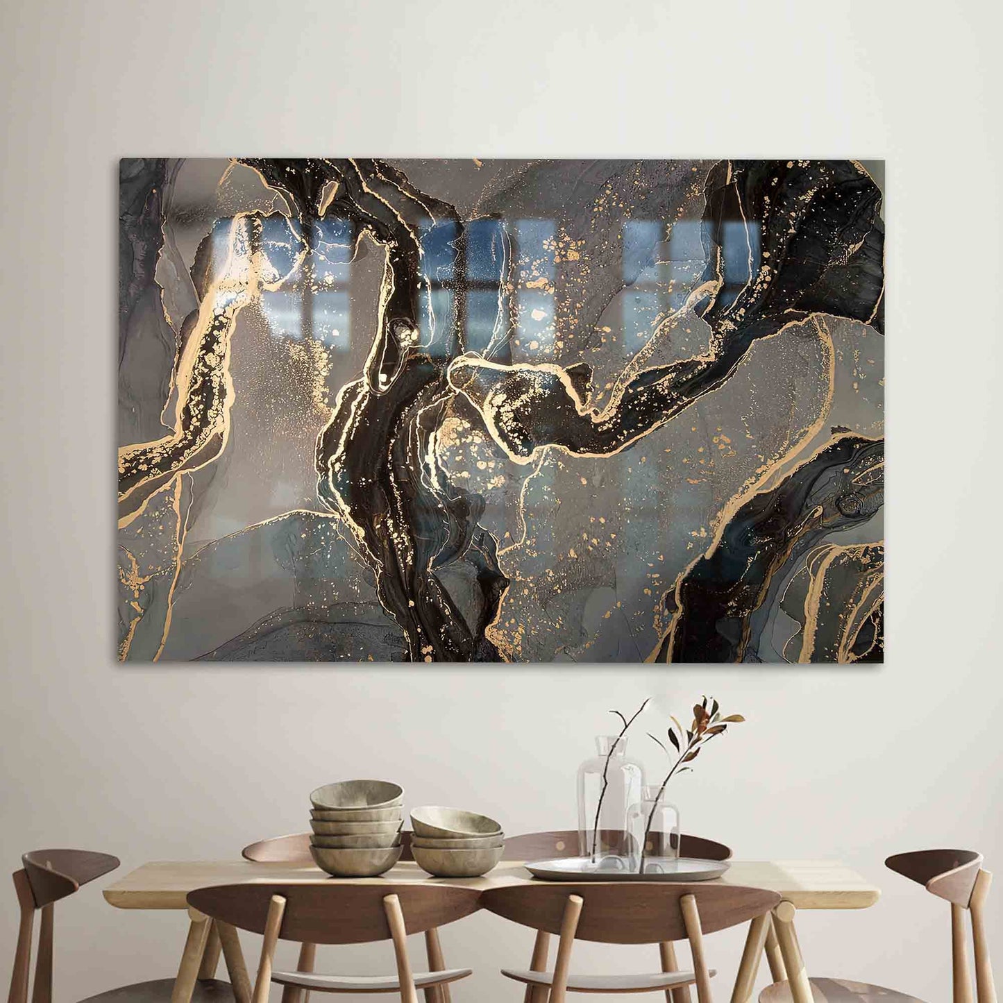 Gray Marble Printing Shimmery Glass Wall Art