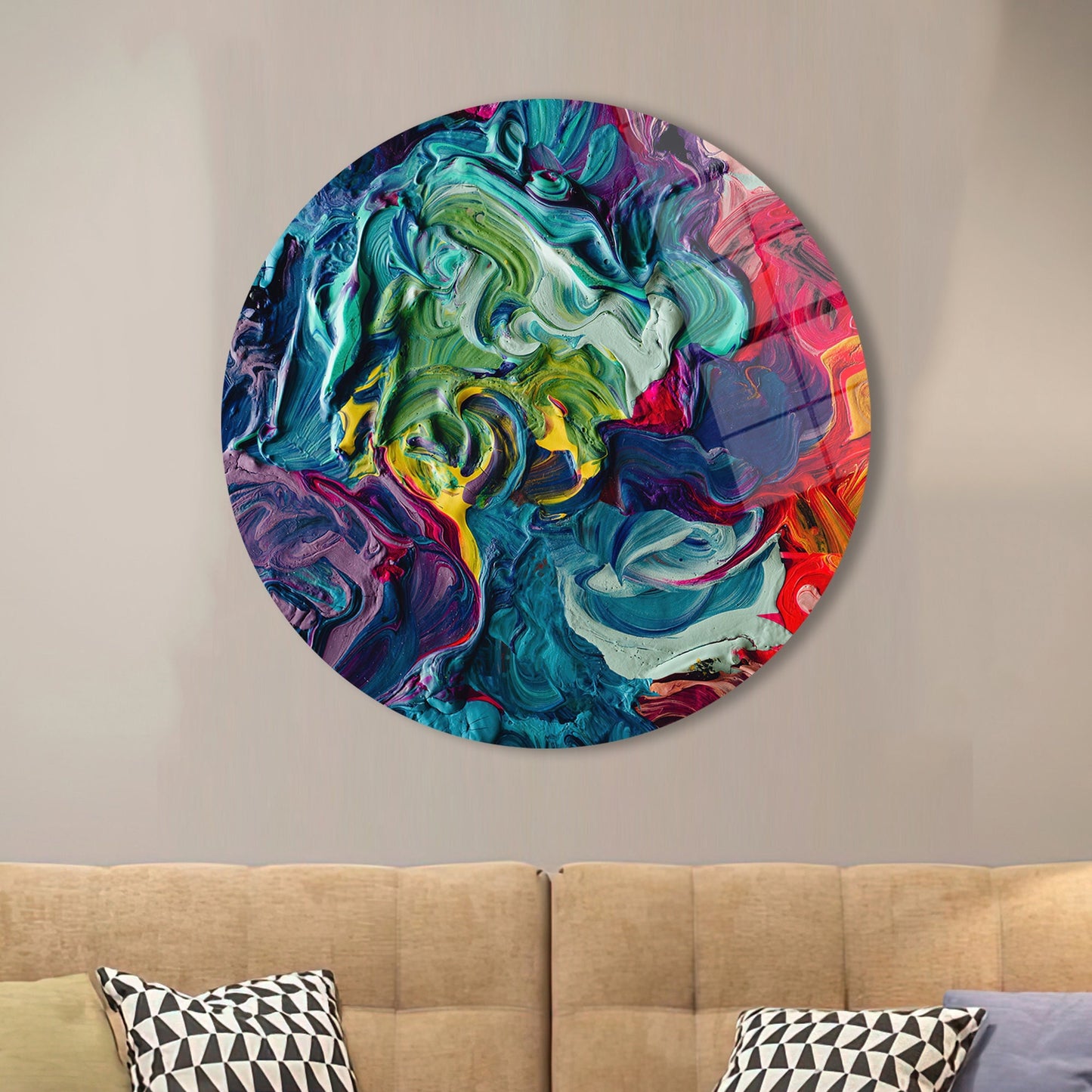 Colorful Oil Painting Vibrant Glass Wall Art