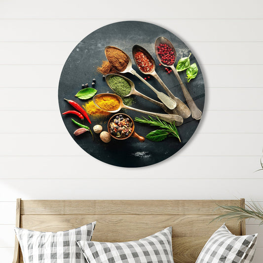 Modern Tempered Glass Wall Art with Indian Spices Design for Dining Room