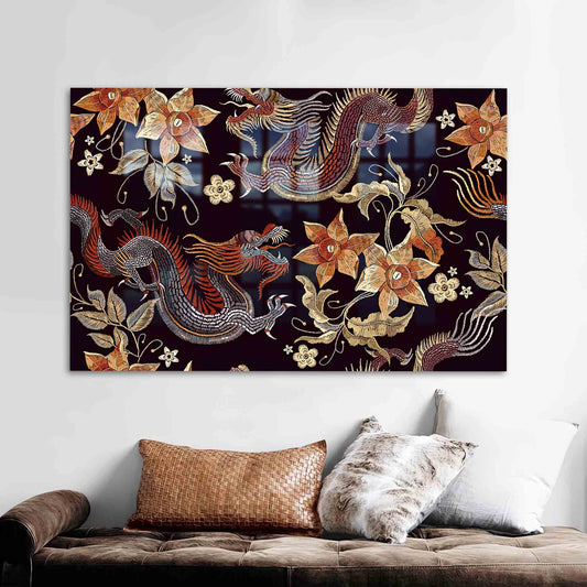 Myth Dragon Glass Wall Art: Elegant Tempered Glass Wall Decoration