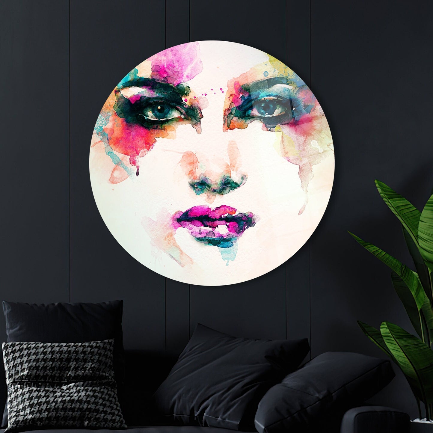 Colorful Woman Face Vibrant Glass Wall Art