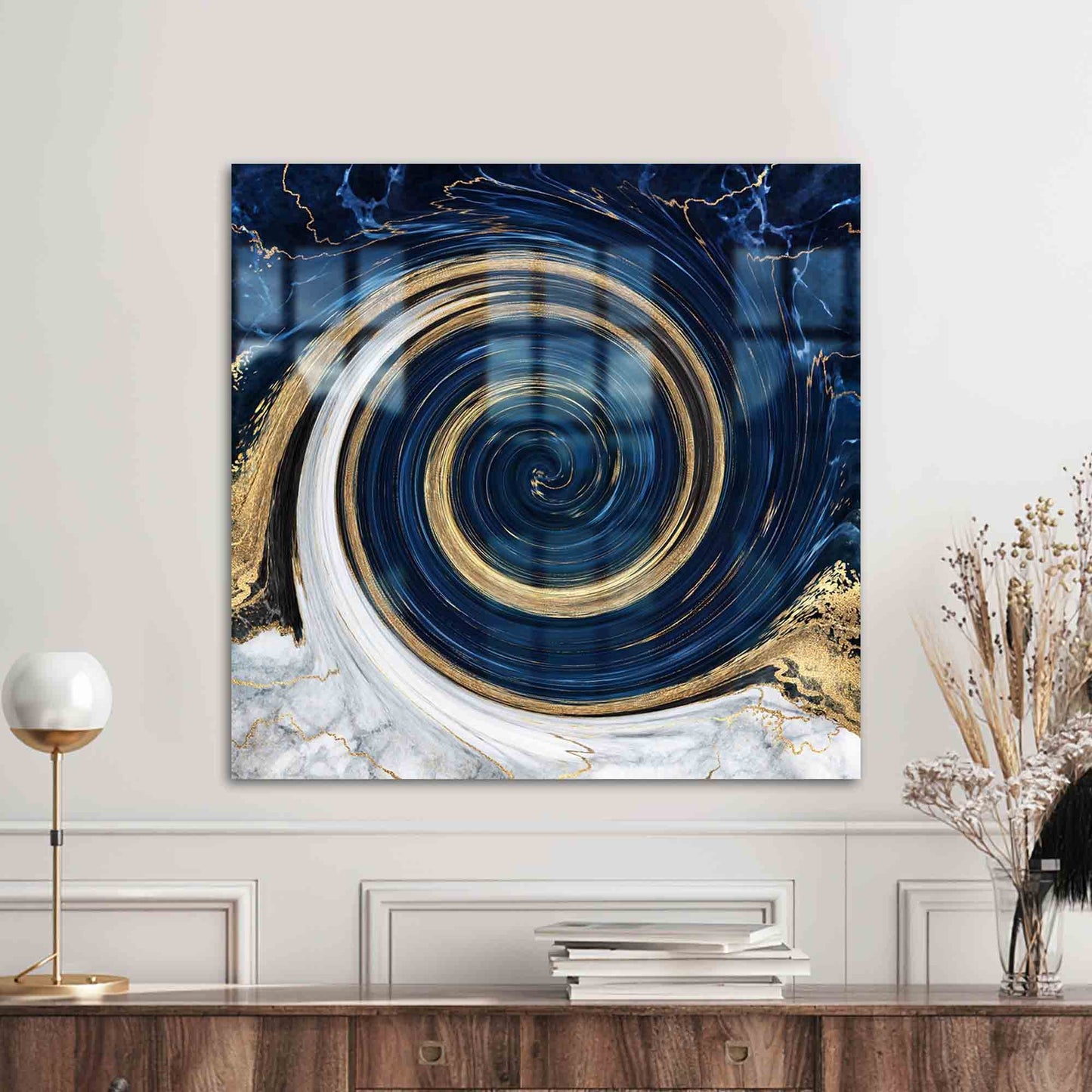 Blue Marble Shimmery Glass Wall Art