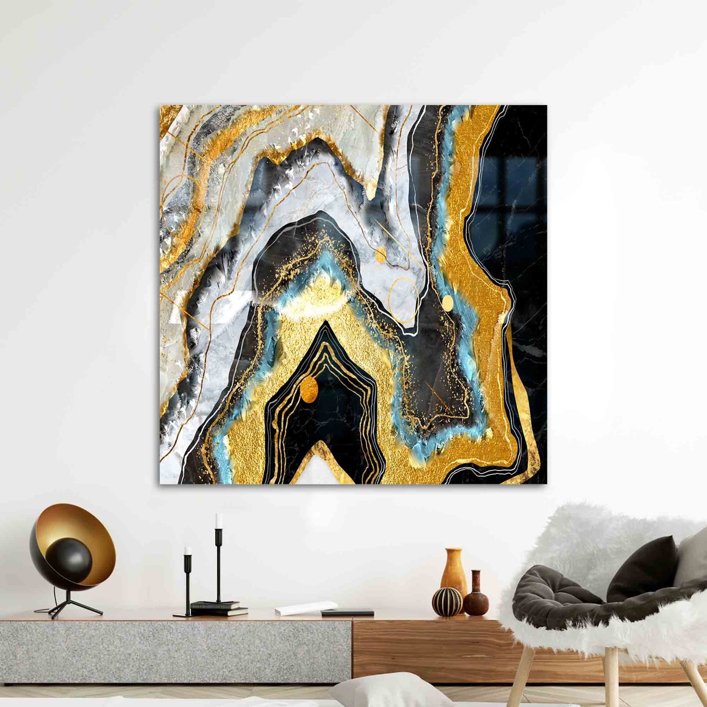 Marble Shimmery Abstract Design Glass Wall Art