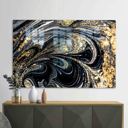 Black and Gold Abstract Glass Wall Art