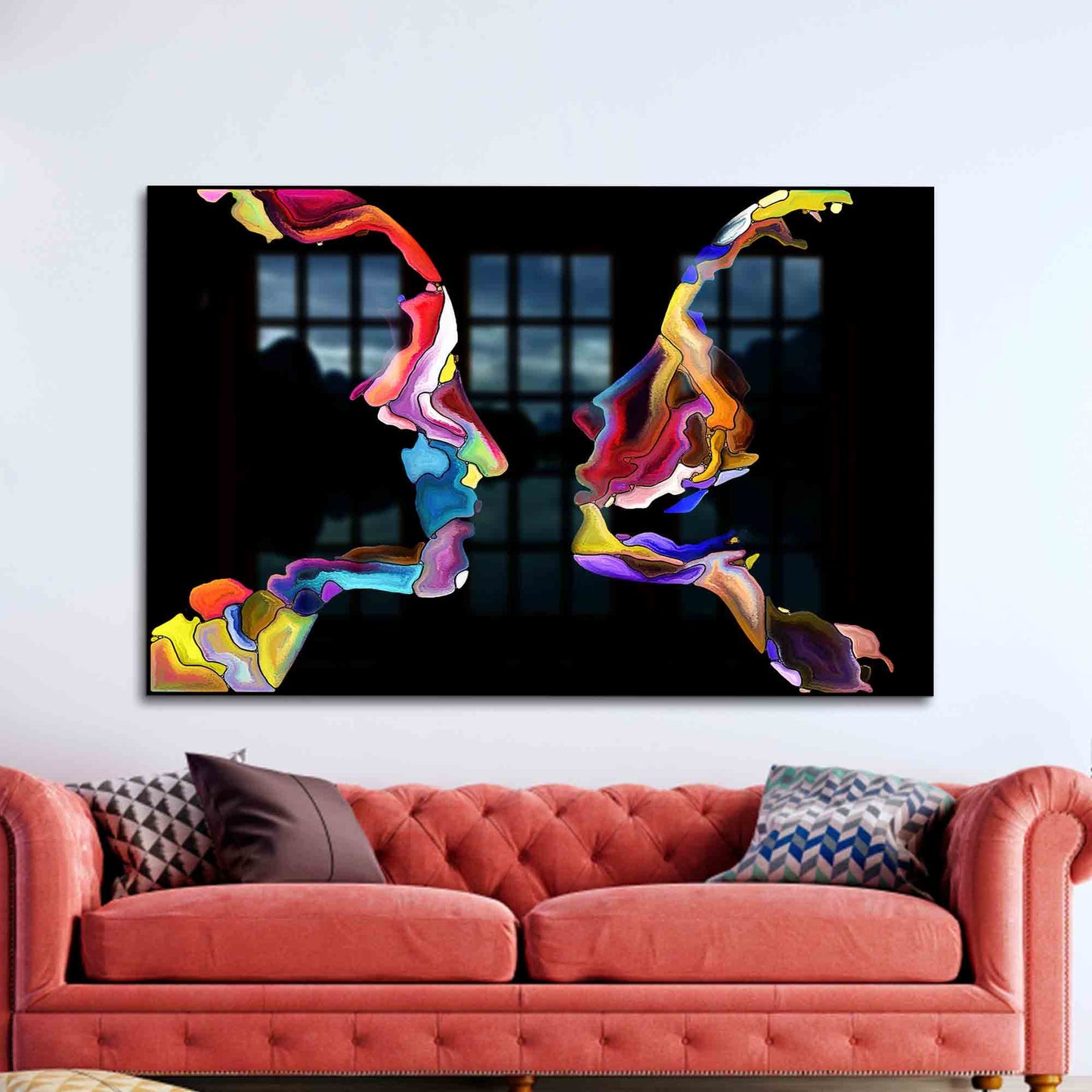 Colorful Abstract Couple Silhouette Glass Wall Art