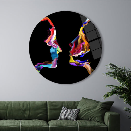 Colorful Abstract Couple Silhouette Tempered Glass Wall Decoration