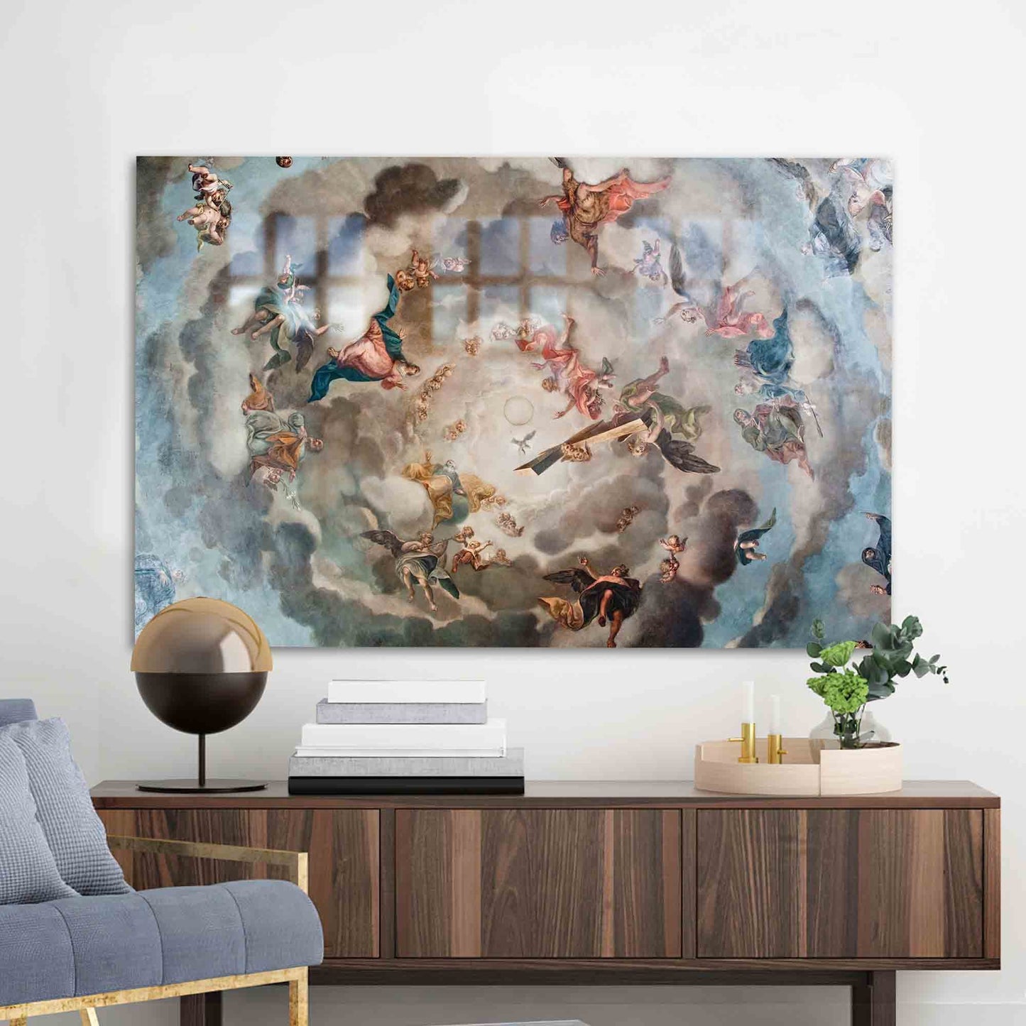 Renaissance Heaven Painting Angel Glass Wall Art